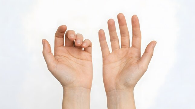 A pair of human hands with one palm facing forward and the other making a gesture