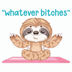 Fototapeta premium Sarcastic Sloth Yoga Meditation Front View Vector Illustration
