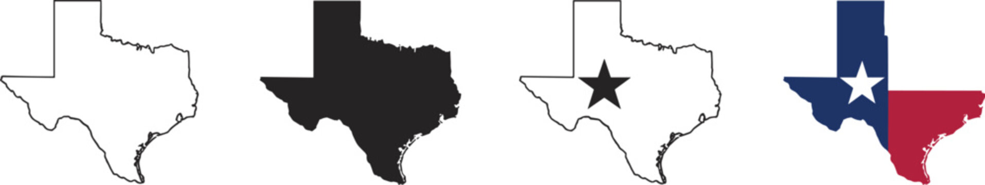 Texas State Outline Variations With Flag silhouette
