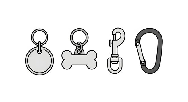 Pet tag and collar hardware set with ring clip and identification icons