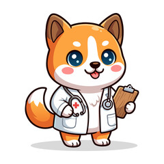 Fototapeta premium Cute Shiba Inu Doctor with Stethoscope and Clipboard