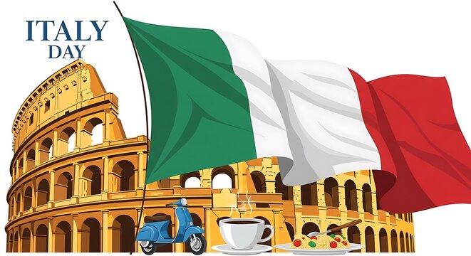 Italy Day Celebration with Flag and Colosseum.