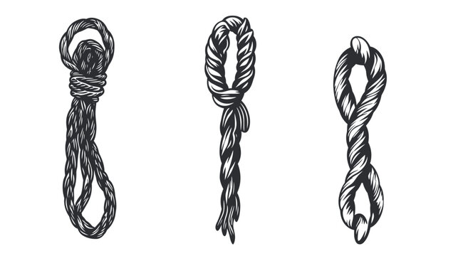 Three stylized grayscale illustrations of rope knots, offering a graphic and simple aesthetic