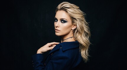 Fototapeta premium Stylish young woman with blonde hair and bold dark makeup portrait