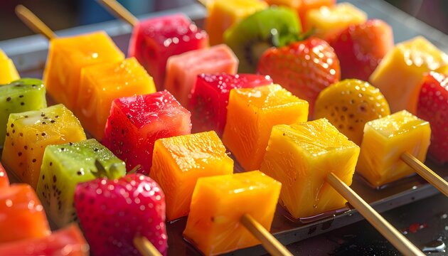 Tusuk Sate Buah Berwarna-warni segar 