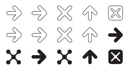 Fototapeta premium Universal interface navigation symbols featuring arrows cross icons and network graphics.