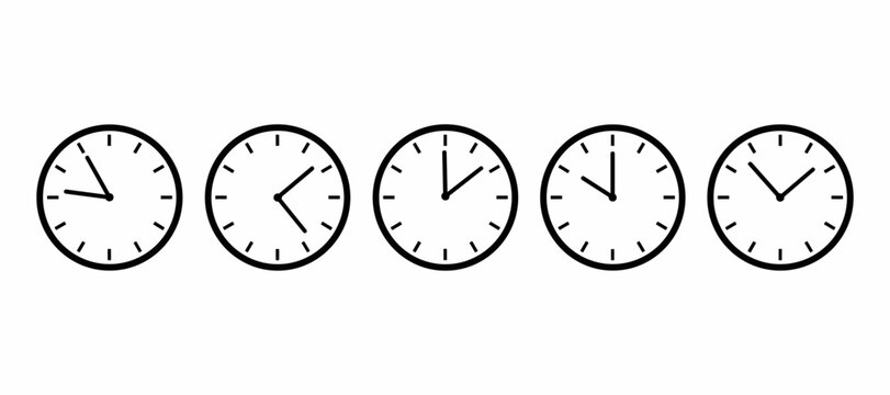 Clocks showing different times of day.