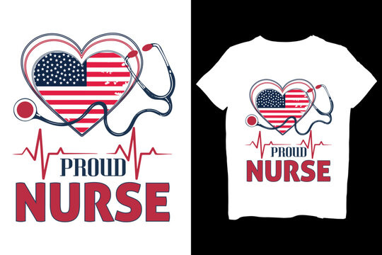 Patriotic Nurse USA Flag T-Shirt Design Bundle with Stethoscope and Heart