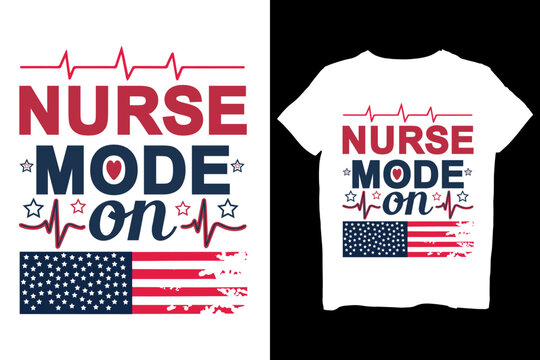 Patriotic Nurse USA Flag T-Shirt Design Bundle with Stethoscope and Heart