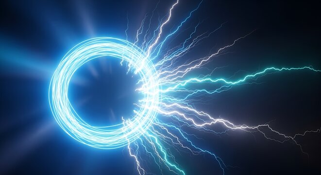 Abstract glowing electric portal with lightning bolts, futuristic energy concept