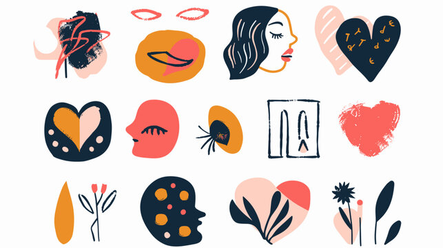 emotions and love symbols flat design vector illustration set with bold strokes