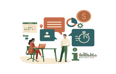 Fototapeta premium Business professionals collaborate on a project with digital tools and data visualization business collaboration teamwork planning strategy communication technology analytics information