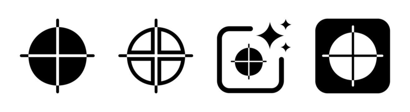 Crosshair registration mark icon representing target focus scan and precision alignment in clean black transparent PNG vector illustration