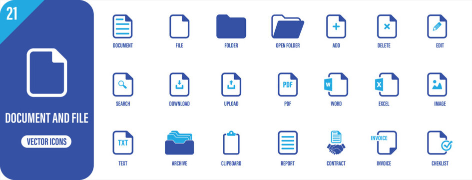 Document File Icon Set &ndash; Office Data and File Management Symbols Collection
