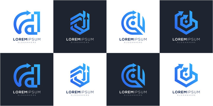 Letter D Financial Arrow Logo Design Icons Collections. Abstract Business Progress and Growth Statistics Symbols. 