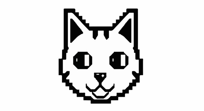 Pixelated cat face with large eyes and pointy ears, simplified