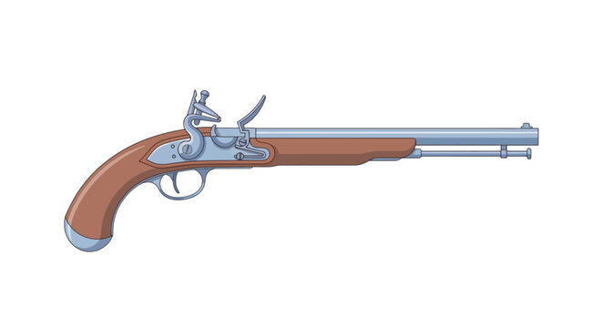 Detailed antique flintlock pistol on white background