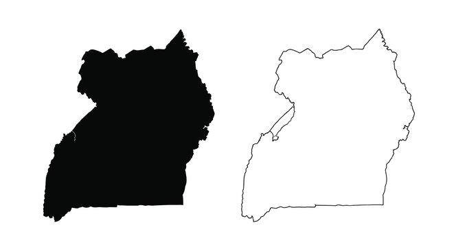 A contrasting depiction of uganda s geographical outline one solid black the other a white outline high quality