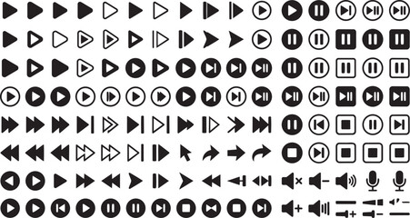 Fototapeta premium Media Control Icons Set Play Pause Forward Minimal Vector Silhouette