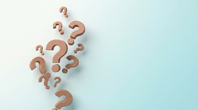 3D Question Marks on Pastel Background with Copy Space for FAQ Concept.