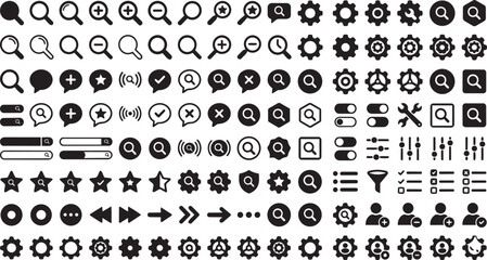 Fototapeta premium Search and Settings Icons Set UI Elements Minimal Vector Silhouette