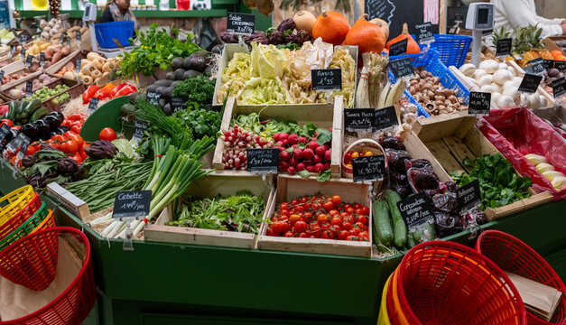 fresh vegetable is on sale in market stall at avignon market