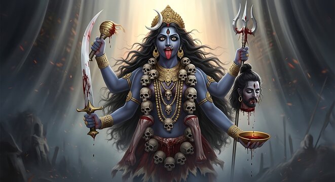 Hindu Goddess Durga Statue Illustration.