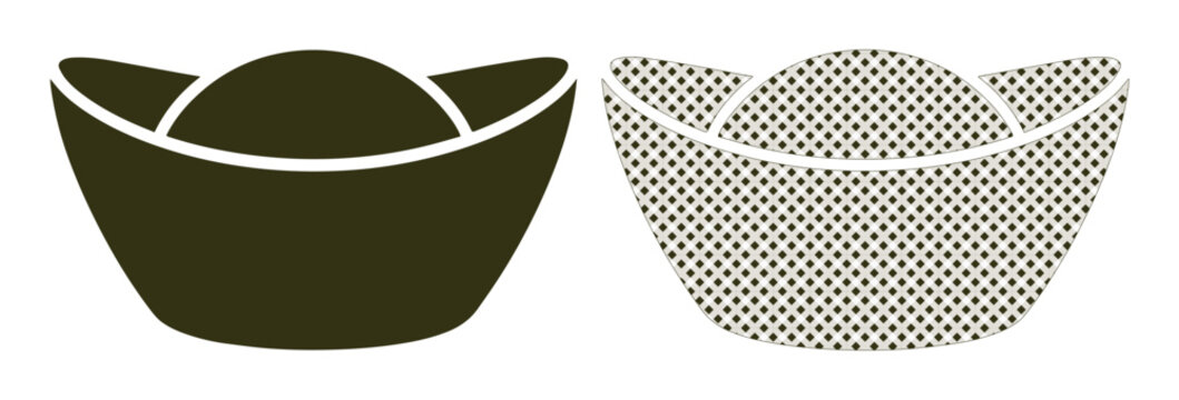Set of 2 Chinese Sycee Gold Ingot Icons Vector