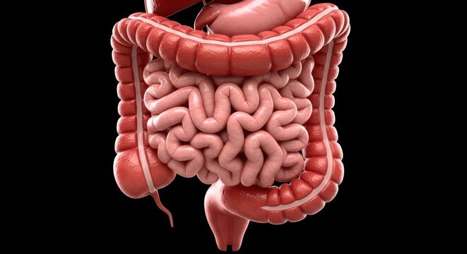 3d illustration of human digestive system anatomy, large and small intestine