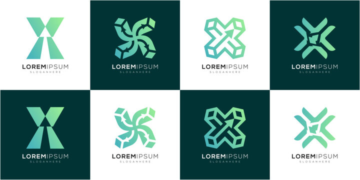 Modern Letter X with Rise Arrow Logo Design Icons Collections. Abstract Financial Business Progress and Growth Statistics Symbols. 