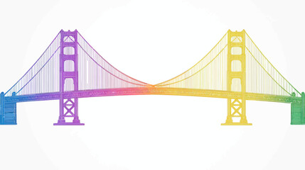 Obraz premium A vibrant, colorful illustration of a long suspension bridge over an empty white background