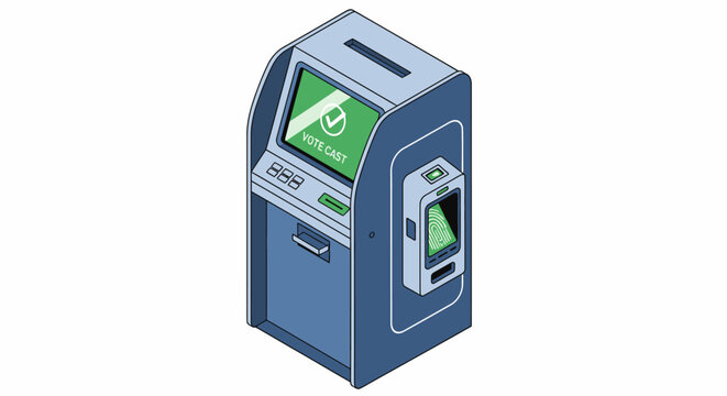 Digital Electronic Voting Machine with Biometric Fingerprint Scanner Isometric Illustration
