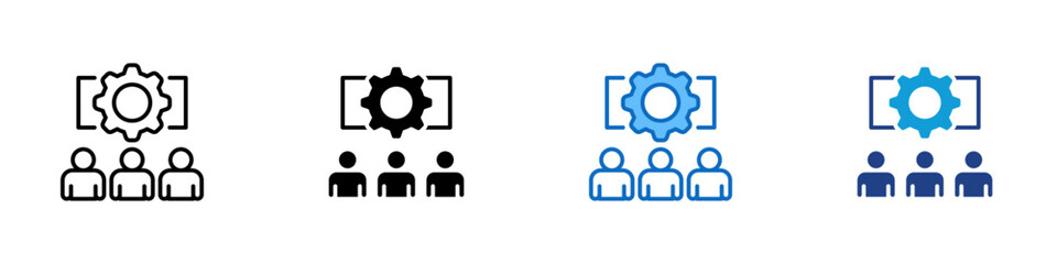 Fototapeta premium Team Management Multiple Style Icon Design Vector - Gear above users representing team management, workforce coordination, and operational control