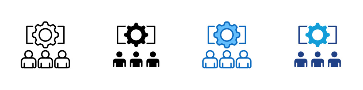 Team Management Multiple Style Icon Design Vector - Gear above users representing team management, workforce coordination, and operational control