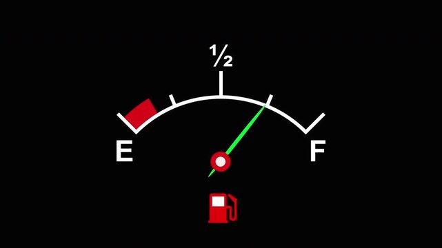 Dashboard meter animation filling up car fuel from empty to full tank fill 4k video on black background