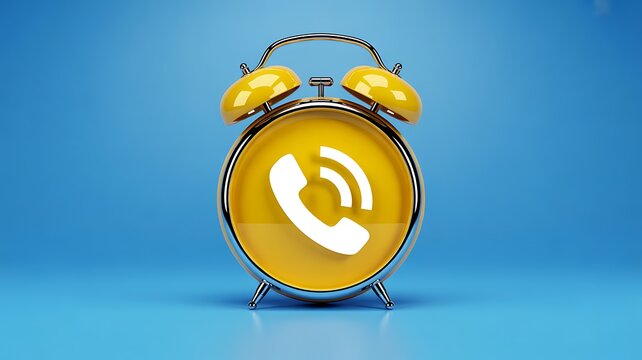 Yellow alarm clock, phone icon, notification symbol, ringing alarm
