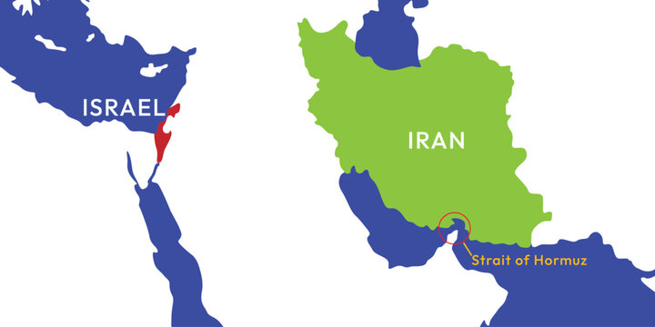 Background Map of Iran and Israel. Iran-Israel conflict. Strait of Hormuz