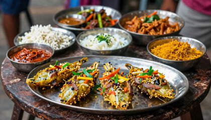 Obraz premium Variety of Indian street food dishes isolated on transparent background