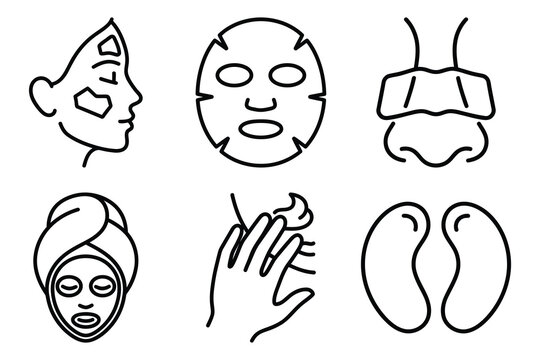 Collection of facial skincare mask and treatment icons with skincare treatment cosmetic wellness dermatology personal