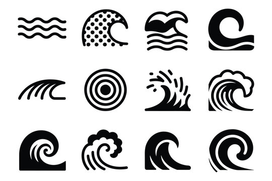 Sea underwater line formation tidal foam horizontal wave vector icon, ocean icons set, flowing water surface lines
