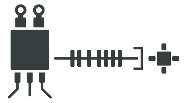 Black electronic component icons transistor resistor diode circuit symbols clean line style vector set for electrical engineering, circuit diagram and hardware design.
