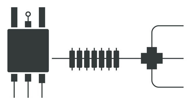 Black electronic component icons transistor resistor diode circuit symbols clean line style vector set for electrical engineering, circuit diagram and hardware design.