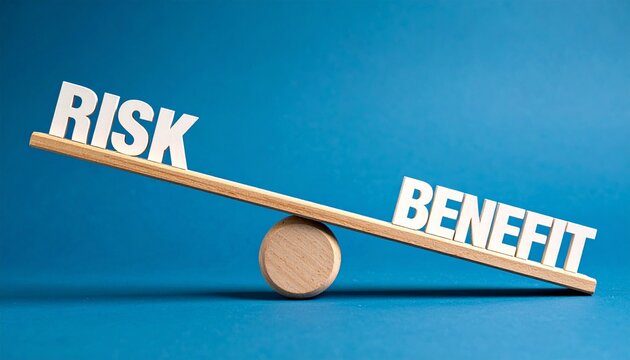 Wooden balance scale shows risk outweighing benefit decision