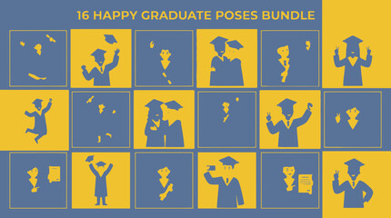 Fototapeta premium Expressive Silhouette Vector Illustrations of Graduates Celebrating Academic Achievement and Commencement Joy