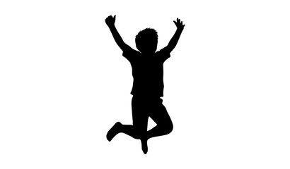 Fototapeta premium Happy boy silhouette jumping in the air playful child vector illustration isolated on white background