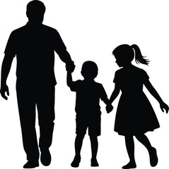 Father walking and holding hands with son and daughter silhouette, family togetherness vector illustration © SANDIP