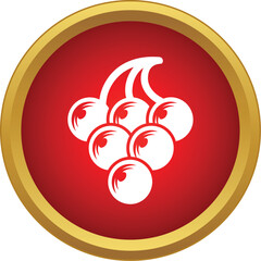 Naklejka premium Grapes icon appearing on a vibrant red circular button bordered with gold