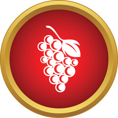 Naklejka premium Grapes symbol in white color inside a red circle with golden frame
