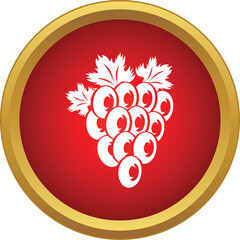 Naklejka premium Grapes cluster with leaves in a red circle with golden border