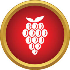Naklejka premium Grapes cluster icon on a red circle with gold border representing agriculture